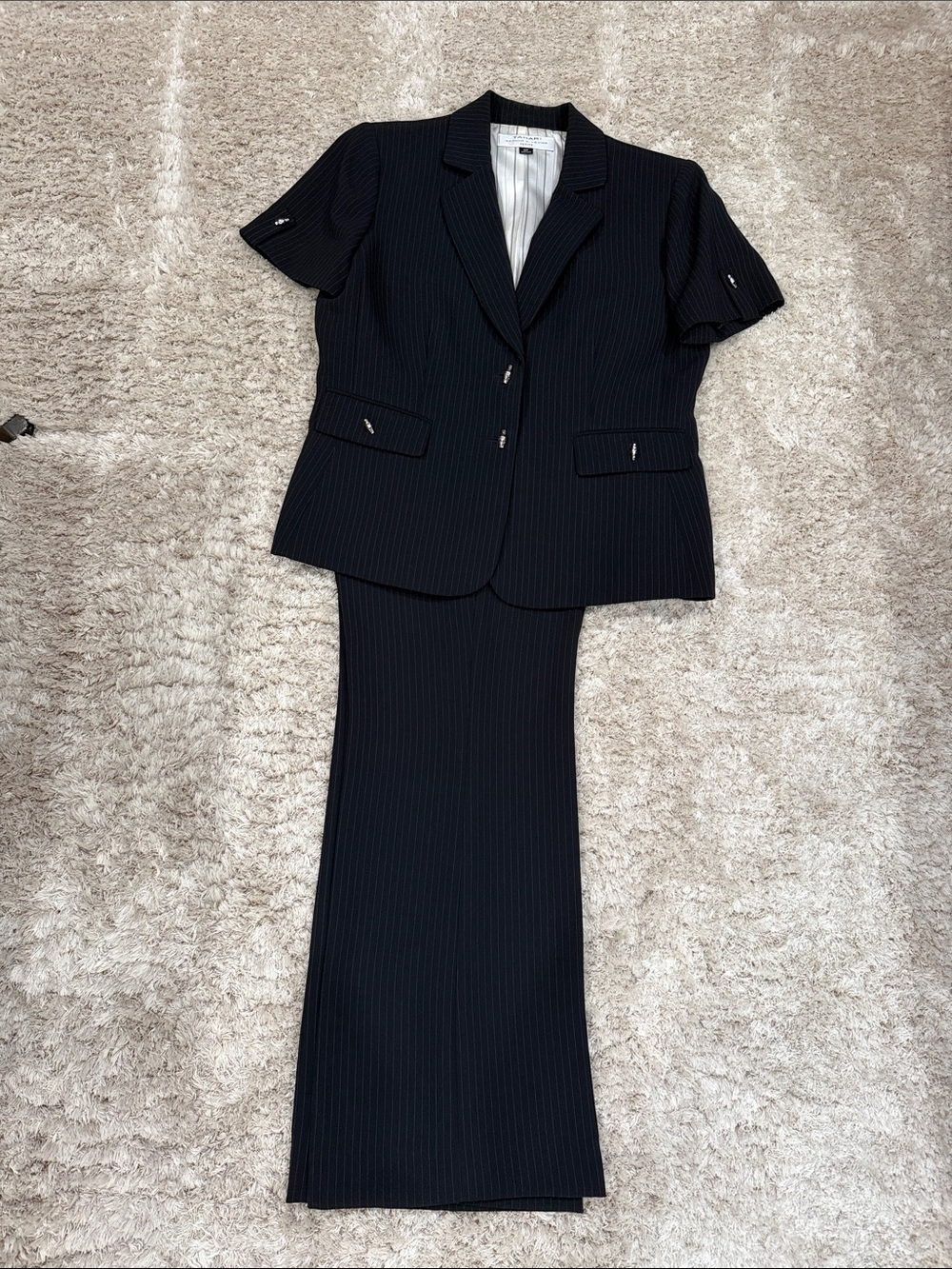 Petite Tahari Navy Pinstripe Women's Two-Piece  Suit